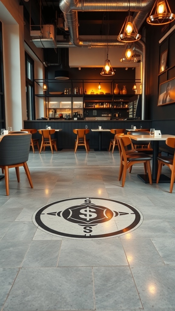 Custom logo epoxy floor with marble look in a modern interior