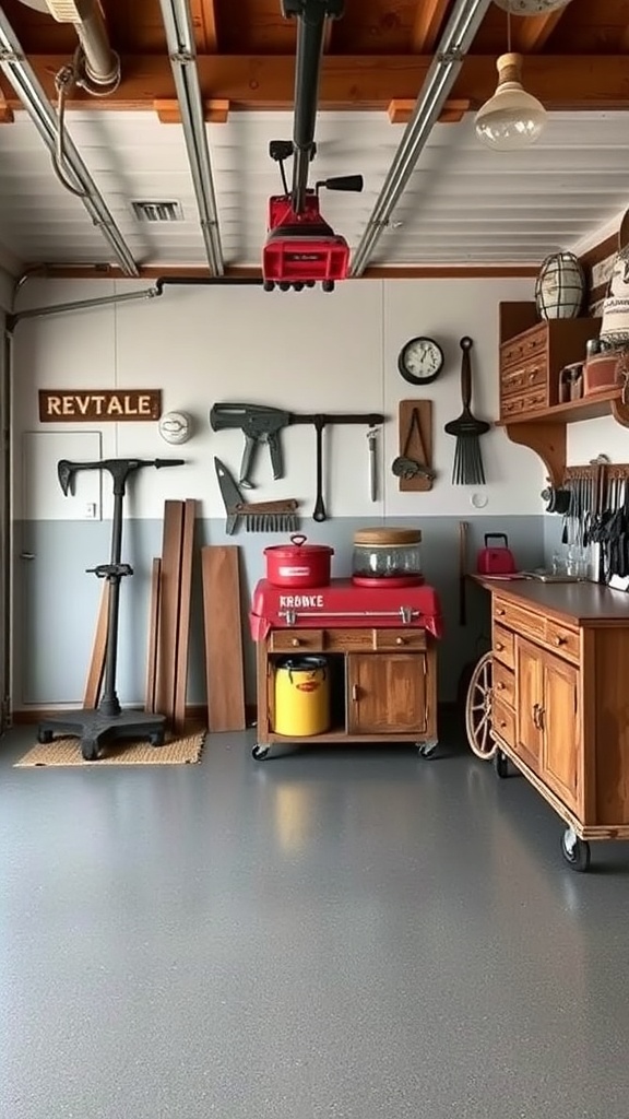 A person applying epoxy flooring in a rustic garage with wooden walls and an open ceiling.