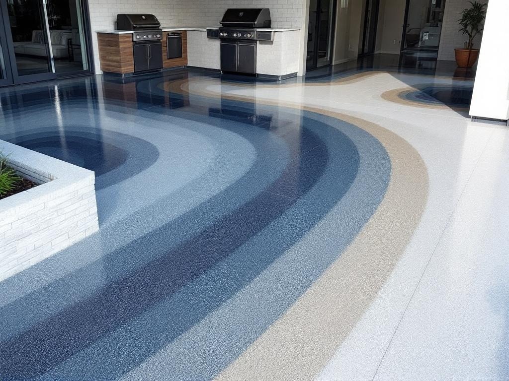 Gradient epoxy floor design in an outdoor barbecue station