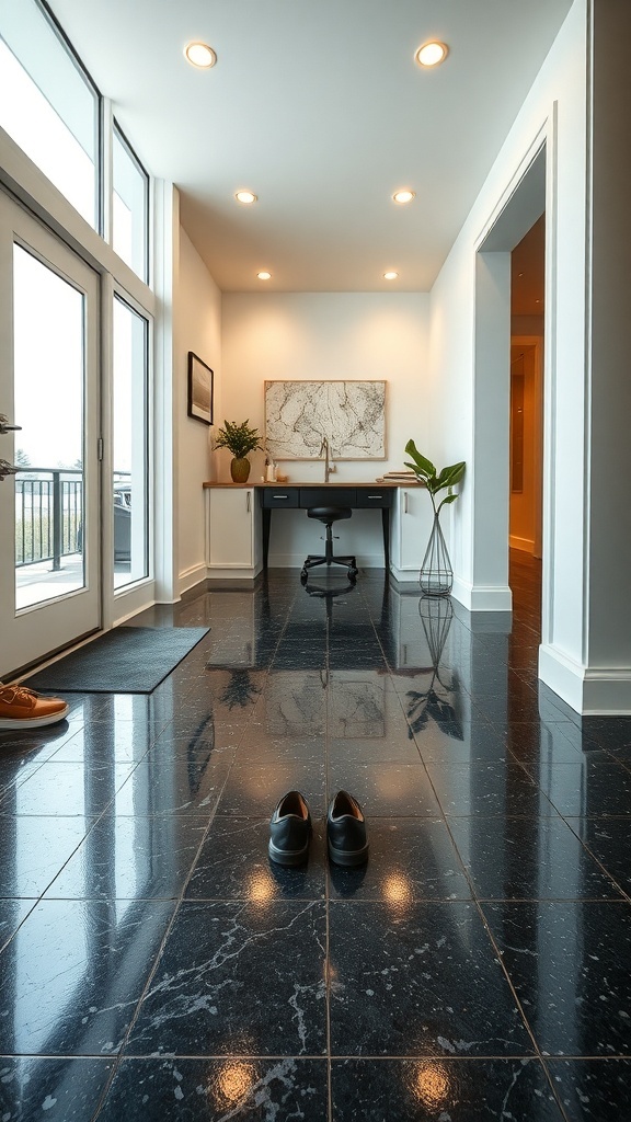 Stylish and modern epoxy flooring in a well-lit entryway