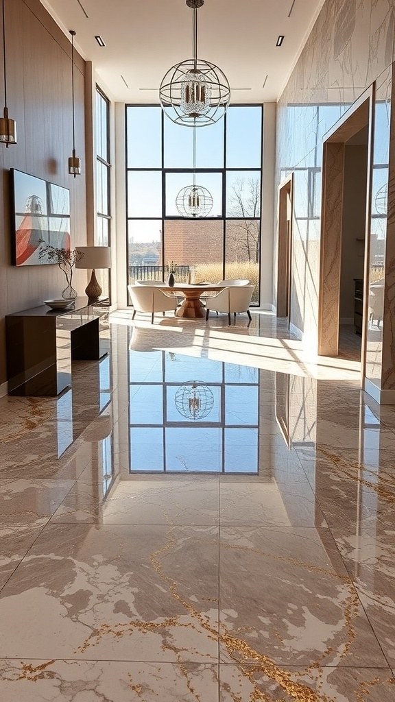 A beautifully designed interior featuring textured stone epoxy flooring with a modern aesthetic.