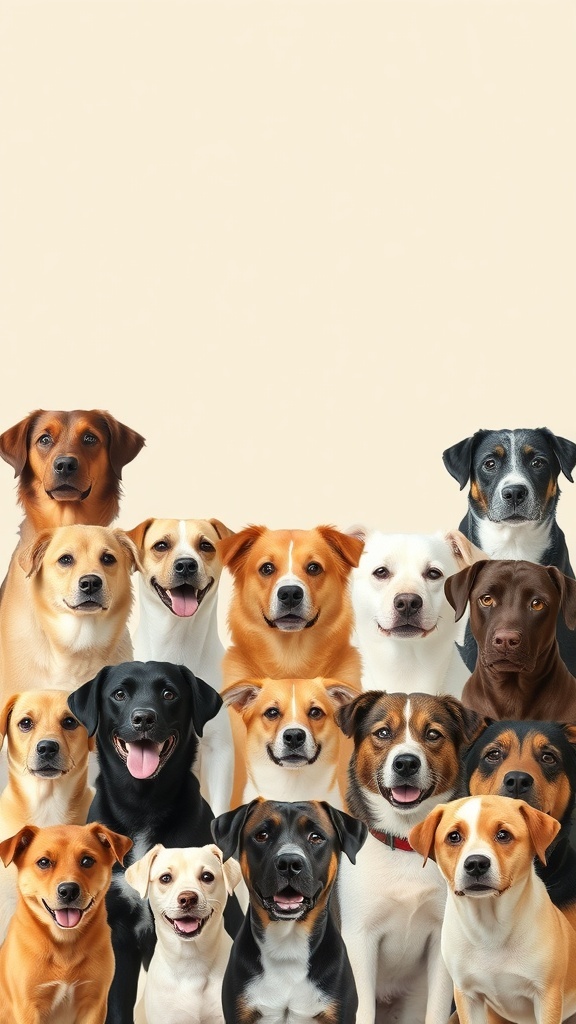 A variety of dogs showcasing different breeds and expressions.