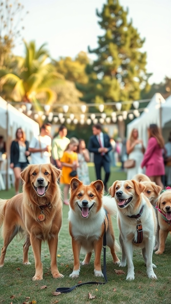 A cheerful gathering of dogs and their owners at a dog-friendly event.