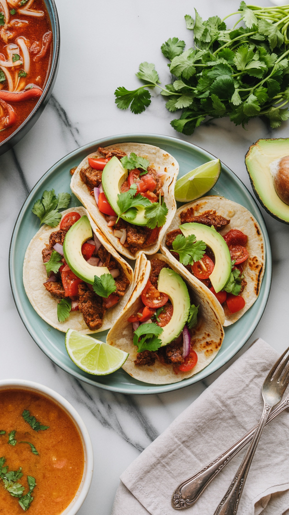 Delicious spicy beef tacos served with fresh toppings