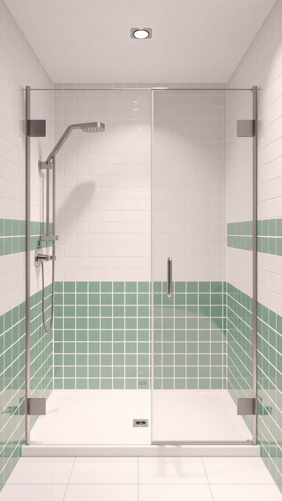 Minimalist green and white shower with clean lines and simple design.