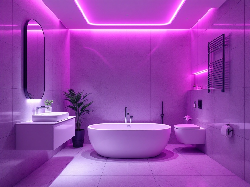 Modern bathroom with purple lighting fixtures
