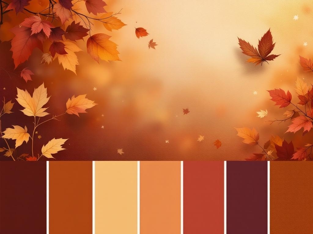 An artistic representation of fall leaves with a color palette showcasing warm autumn hues.