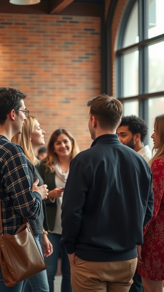 A group of people engaged in a lively conversation in a cozy setting.