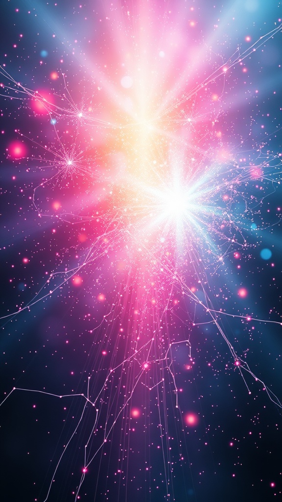 A vibrant burst of light and energy representing the connection between consciousness and quantum mechanics.