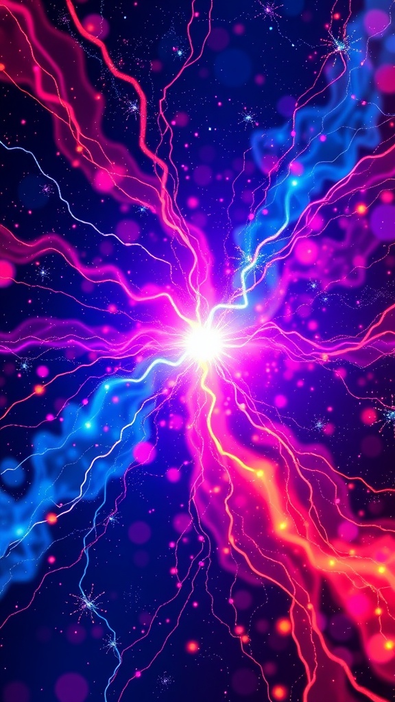 A vibrant burst of energy with swirling colors of blue, pink, and orange, symbolizing dynamic energy.