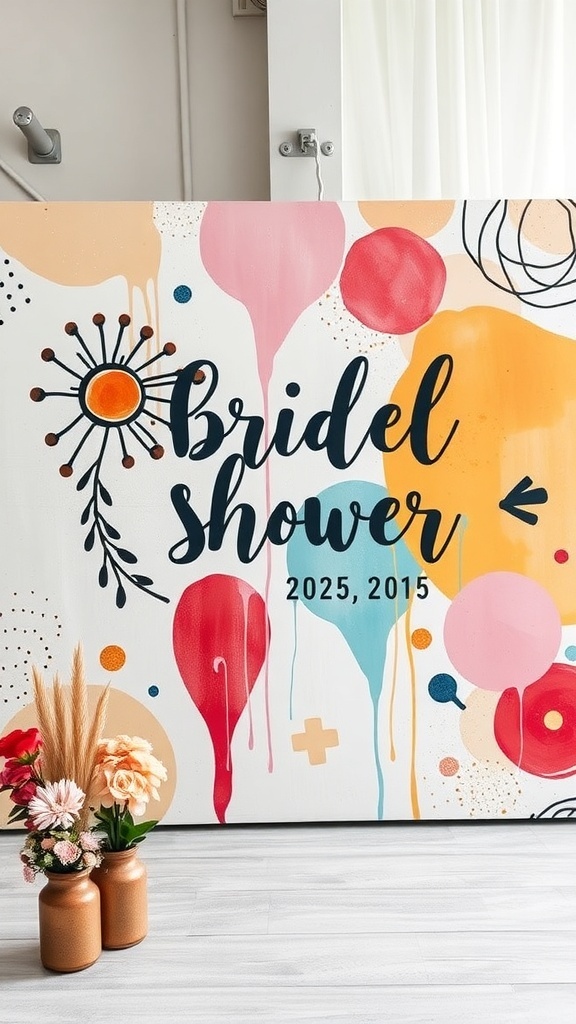 Artistic painted canvas backdrop for bridal shower