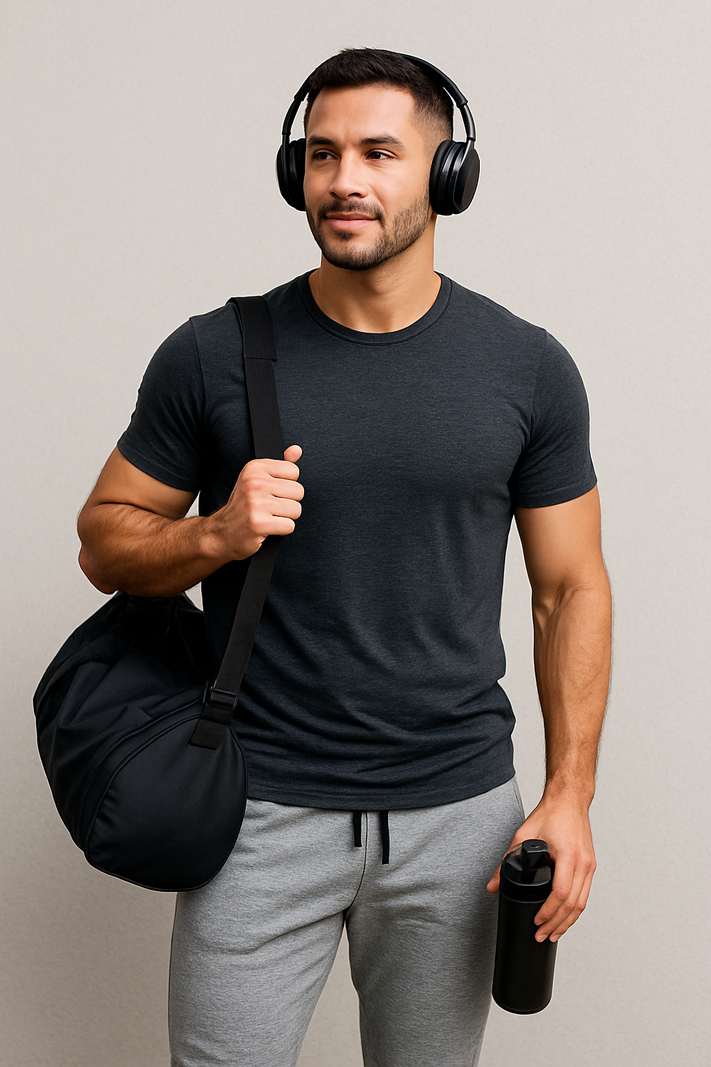 A man in a stylish athleisure outfit walking confidently.