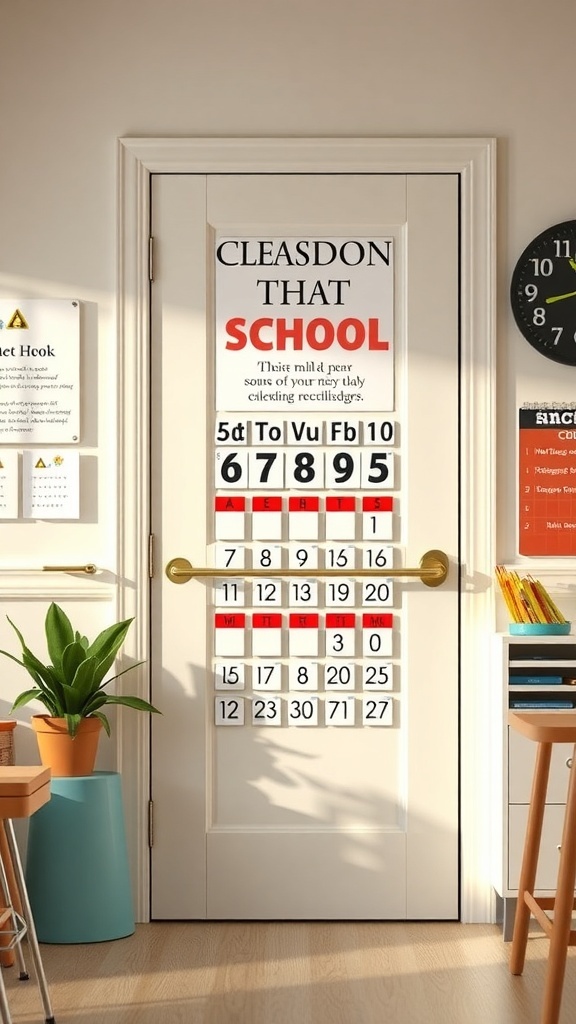 Classroom door with a countdown calendar for back to school