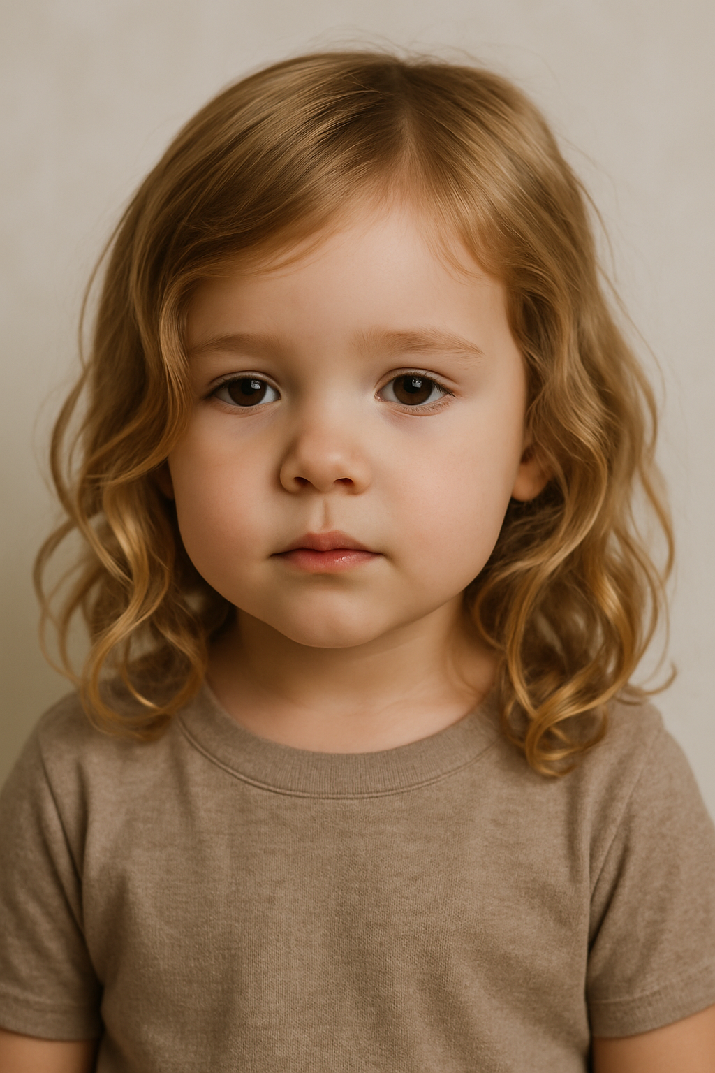 A toddler with wavy hair, showcasing a beaded side braid hairstyle.