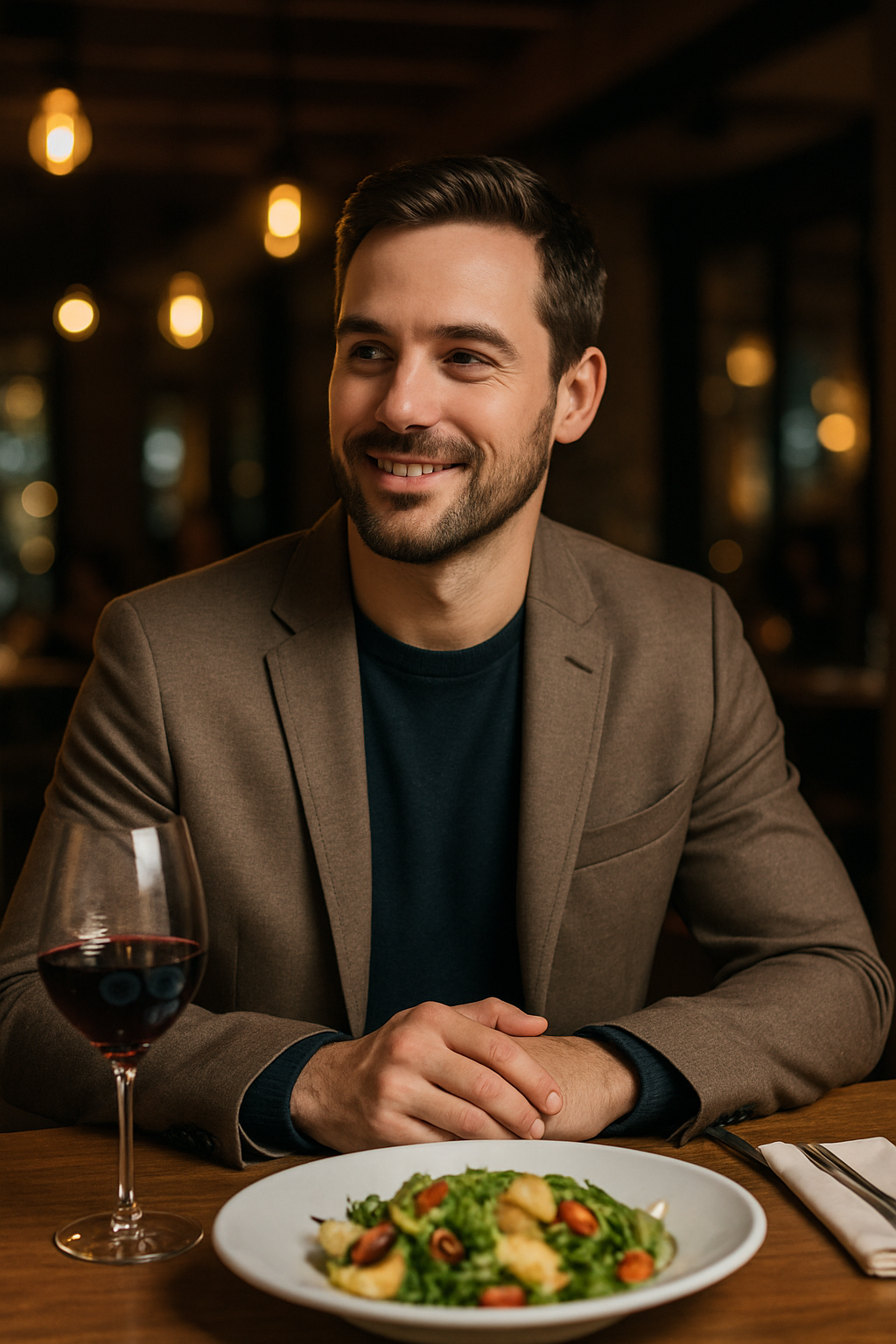 A split image showing two different blazer styles: a casual brown blazer with a sweater and jeans on the left, and a formal navy blazer with a tie on the right.