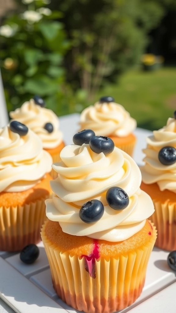 Delicious blueberry lemon cupcakes topped with creamy frosting and fresh blueberries