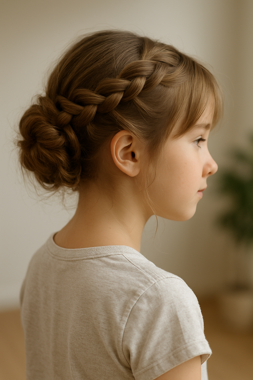 A young girl with a bob cut hairstyle and bangs, showcasing a neat and polished look.