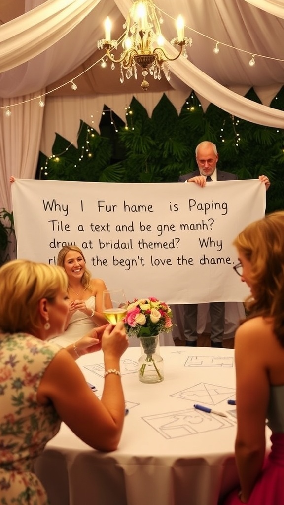 Guests playing Bridal Pictionary at a bridal shower