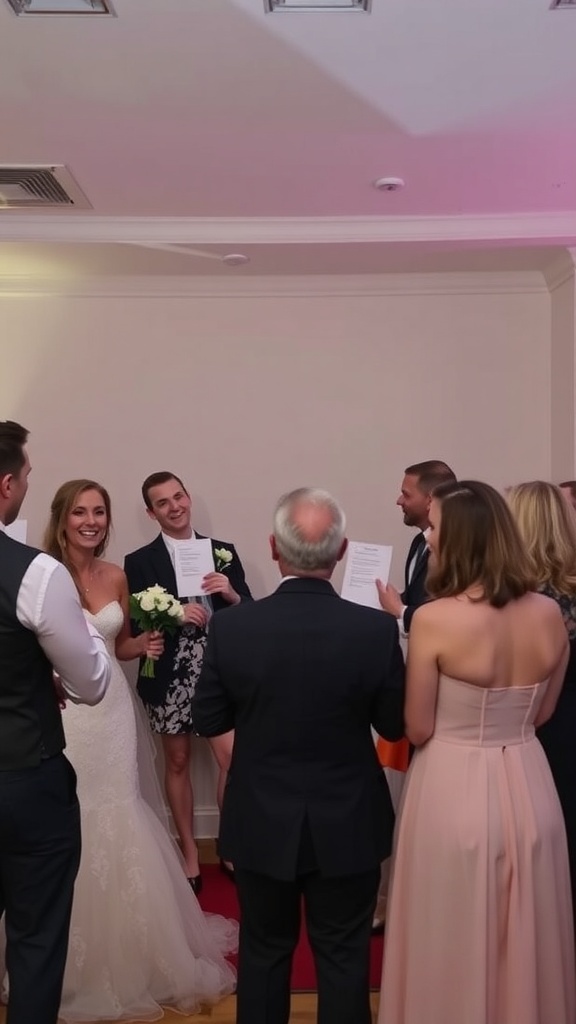 Guests participating in a bridal trivia challenge at a bridal shower