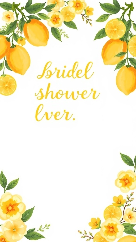 Bright yellow bridal shower invitations decorated with lemons and flowers.
