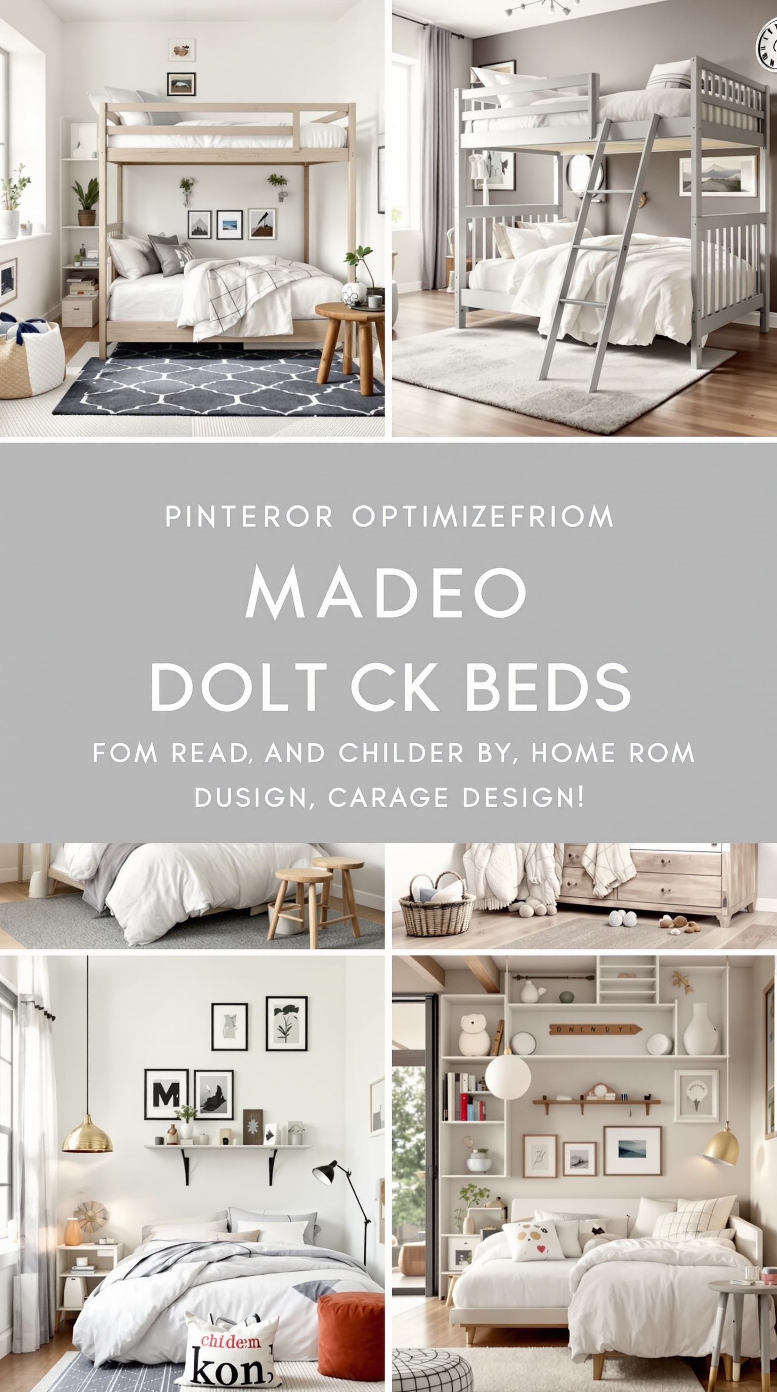 A collage of different bunk bed styles showcasing modern and cozy designs for kids' rooms.