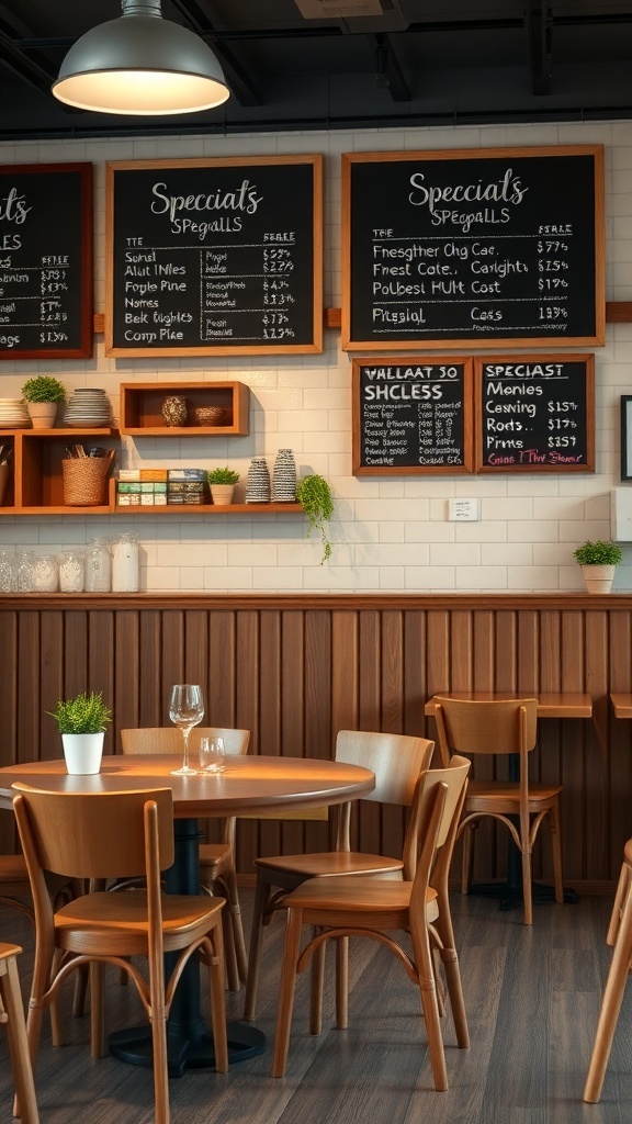 Chalkboard menus displaying cafe specials in a cozy setting