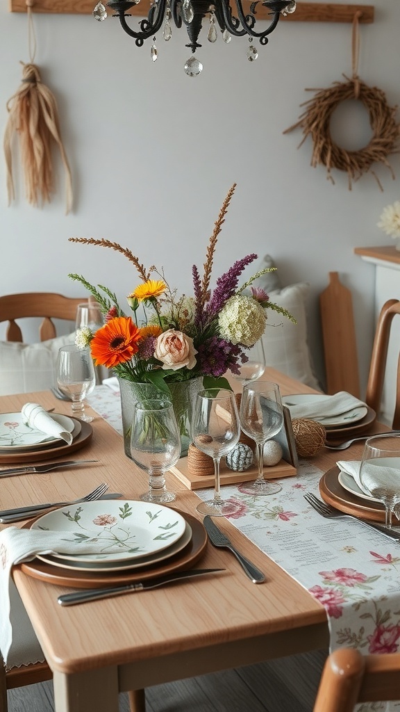 Charming table setting with floral centerpiece for a bridal shower.
