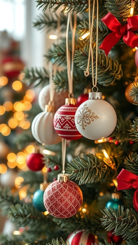 A beautifully decorated Christmas tree with colorful ornaments and twinkling lights.