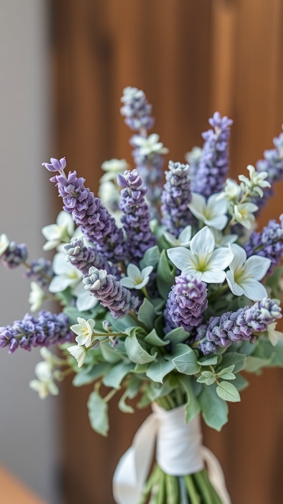 A beautiful bouquet featuring lavender and sage, perfect for a winter wedding.
