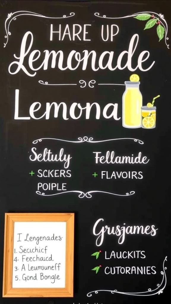 Charming chalkboard signage for a lemonade bar at a bridal shower.