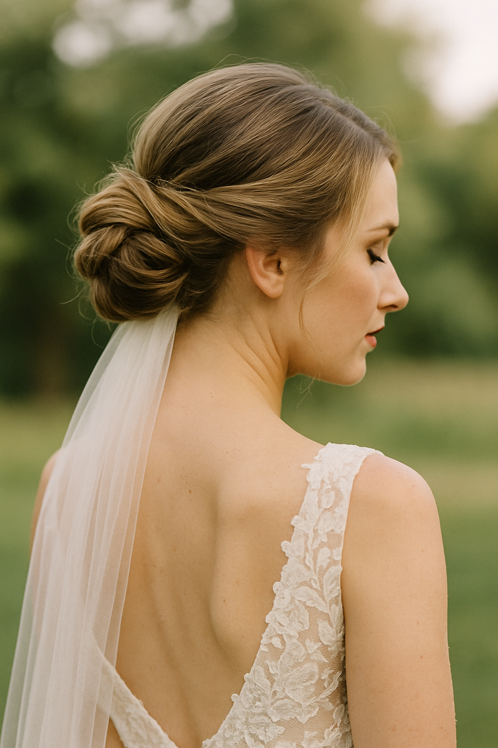 A bride with a chic pixie cut adorned with a floral crown, showcasing a romantic and modern hairstyle.