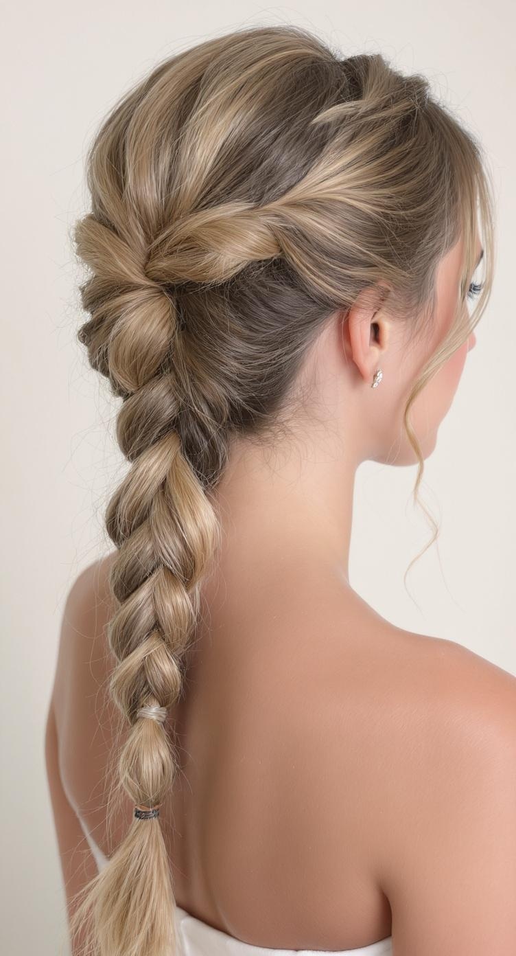 A chic ponytail with a side braid, showcasing a stylish and elegant hairstyle for bridesmaids.