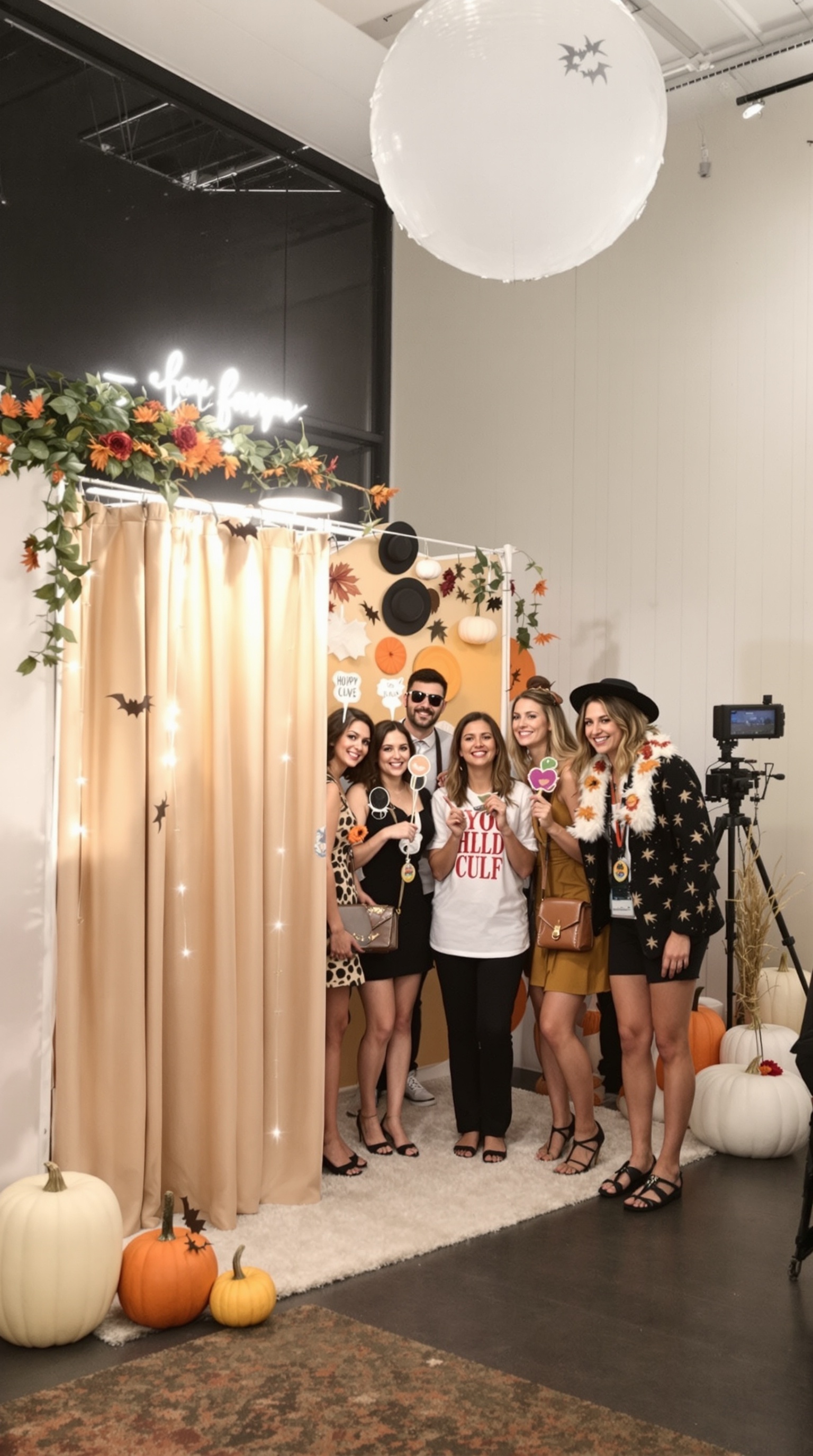 Chic pumpkin photo booth setup for a baby shower