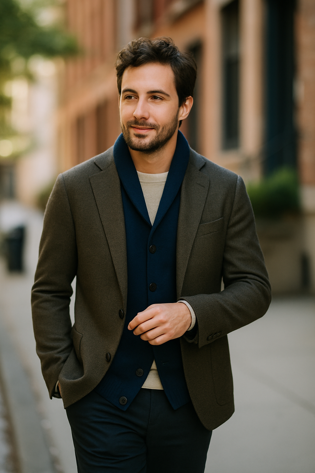 A man wearing a stylish suit, showcasing a royal blue color and a modern design.
