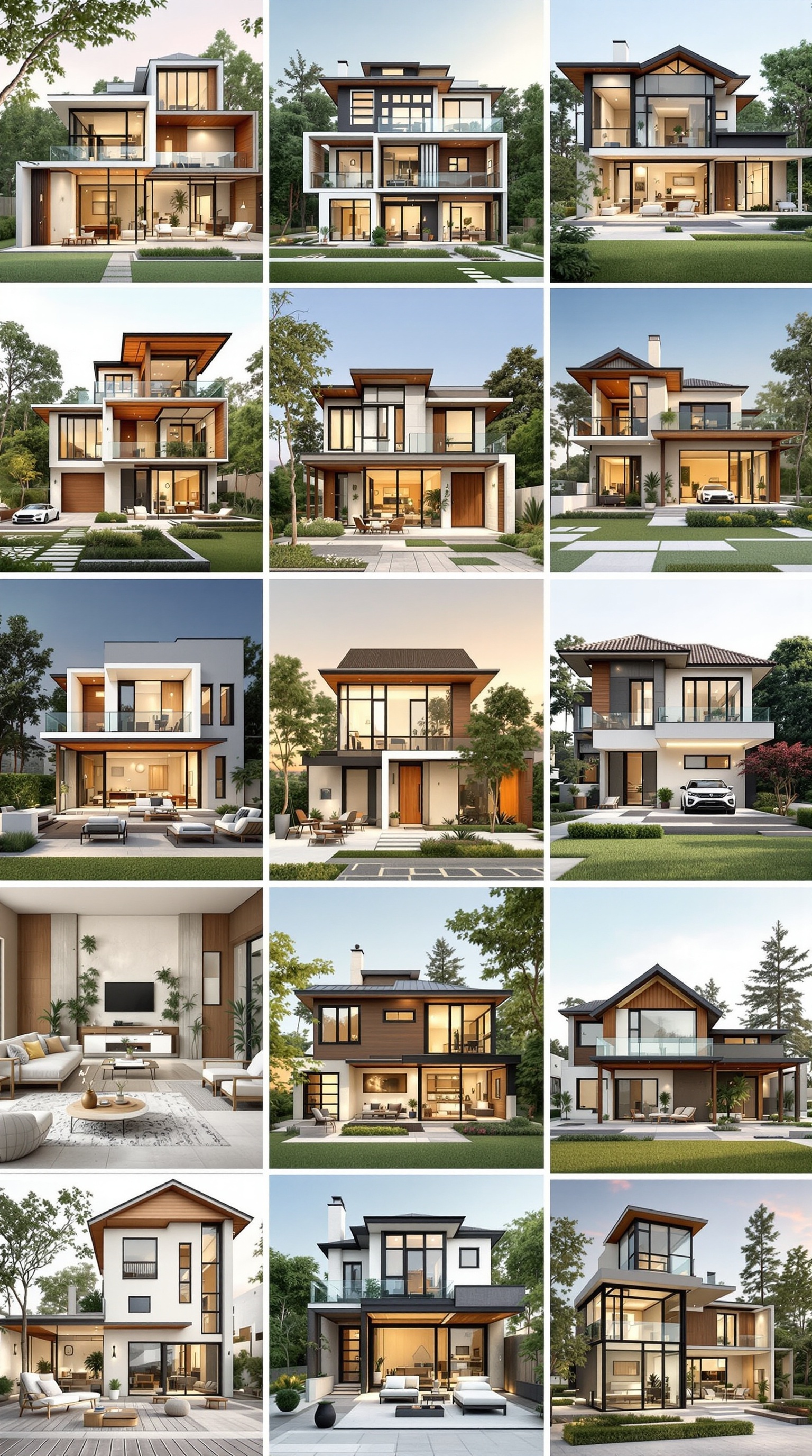 A collage of modern family home designs showcasing various architectural styles.