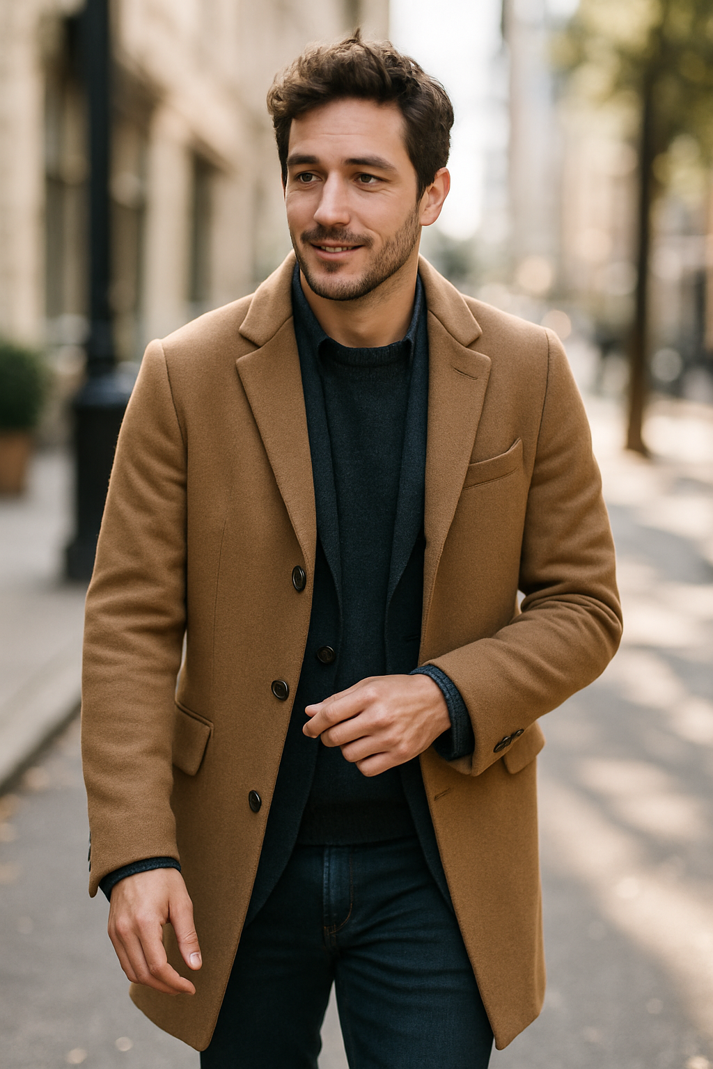 A man wearing a stylish navy blue suit, showcasing the importance of fabric choice.