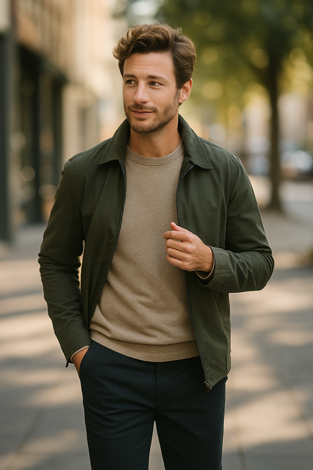 A man wearing a stylish outfit, showcasing a casual yet polished look.