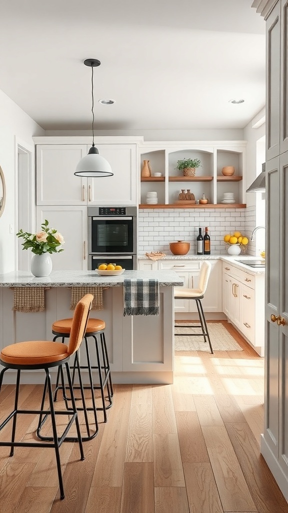 A modern galley kitchen featuring a sleek island with stylish seating that enhances the kitchen's design.
