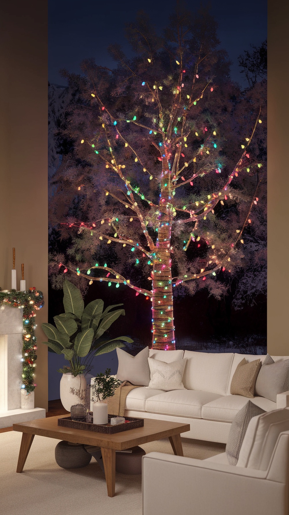 A beautifully decorated tree with colorful Christmas lights, creating a festive atmosphere.