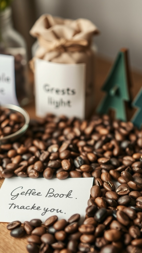 Coffee bean guest book with cards and decorative elements