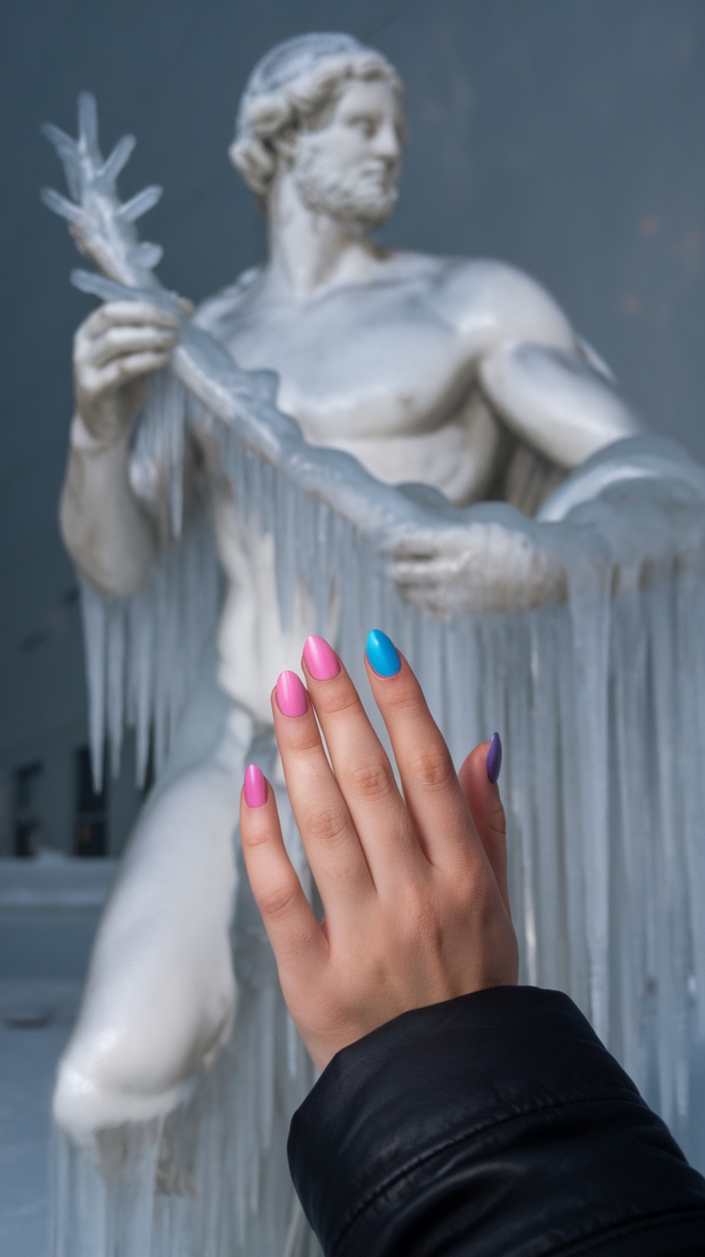 Color-changing mood nails in pink and blue shades.