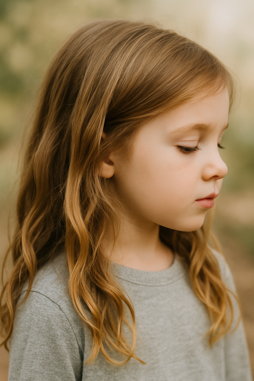 A young girl with wavy hair, showcasing a simple hairstyle, perfect for colorful beaded braids.