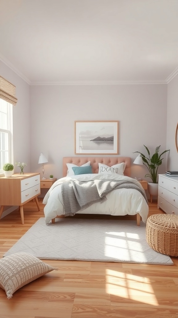A cozy teen bedroom with a comfortable bed, soft bedding, and warm decor.