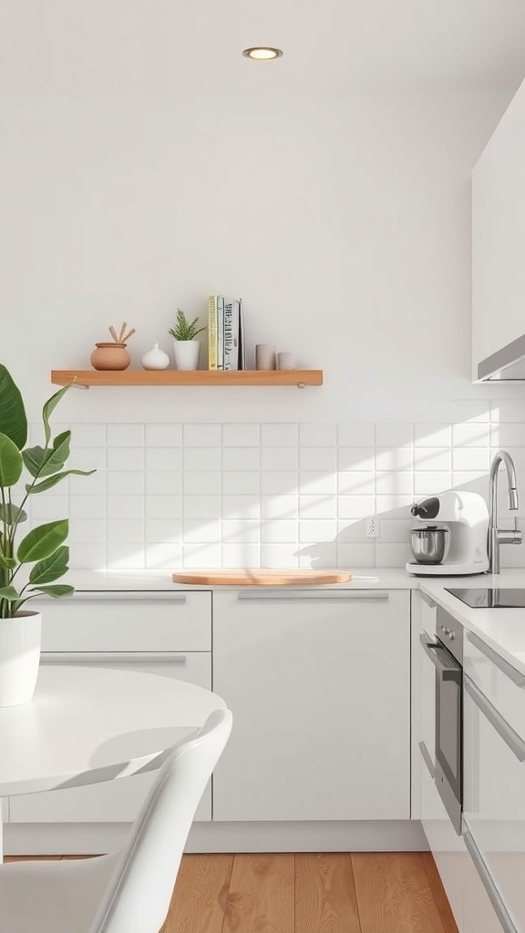 A modern small kitchen featuring compact appliances, a coffee maker, and a sleek design.