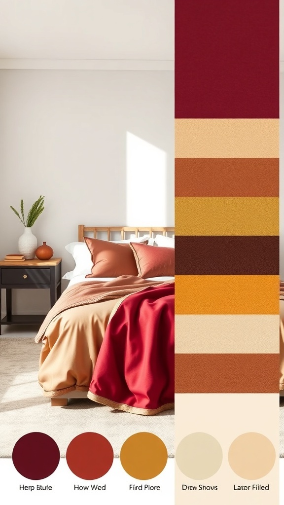 A cozy burgundy bedroom featuring a rich color palette with complementary shades.
