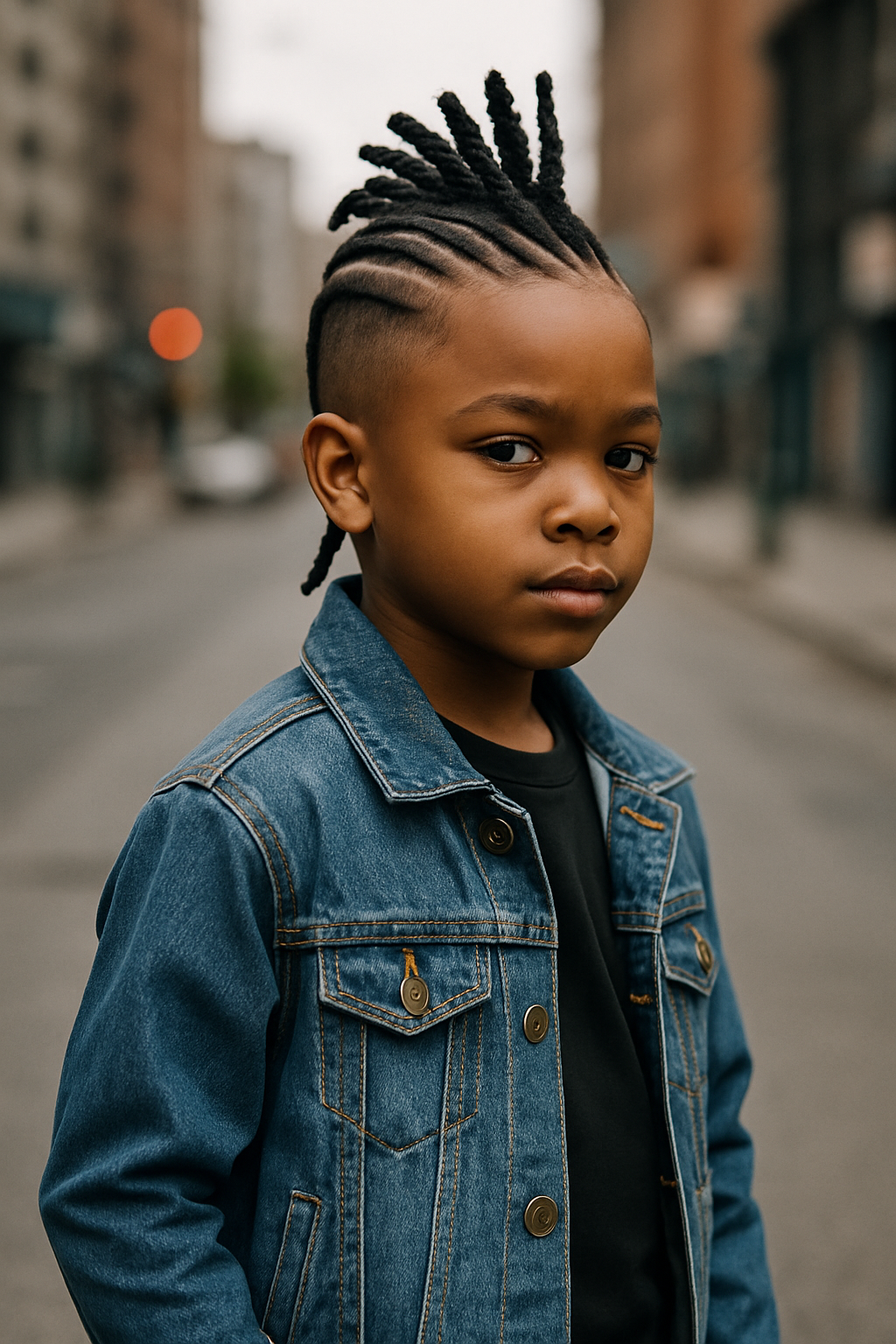 A child with a stylish Cornrow Mohawk hairstyle, showcasing bold and creative braids.