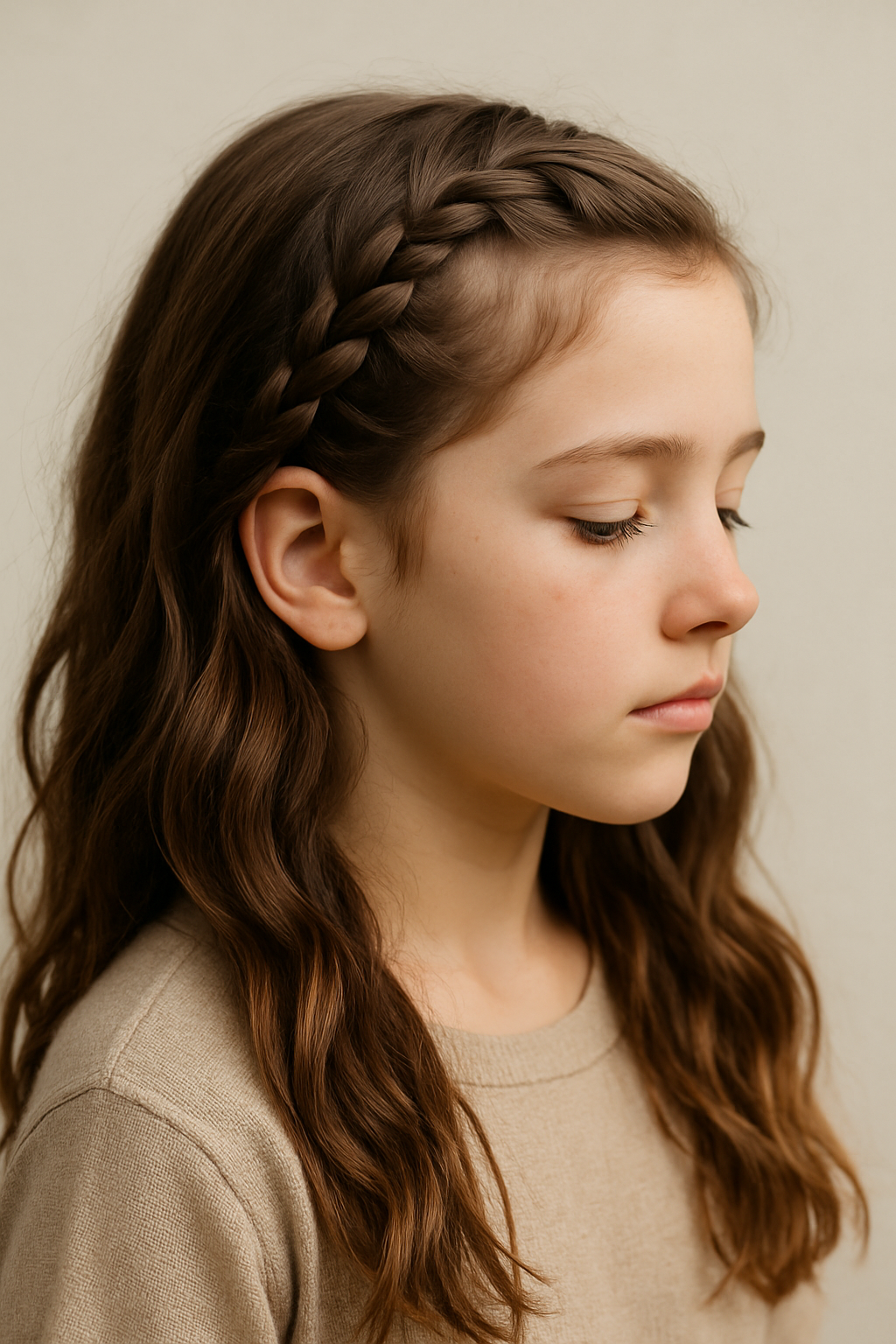 A young girl with cornrows styled with colorful thread.