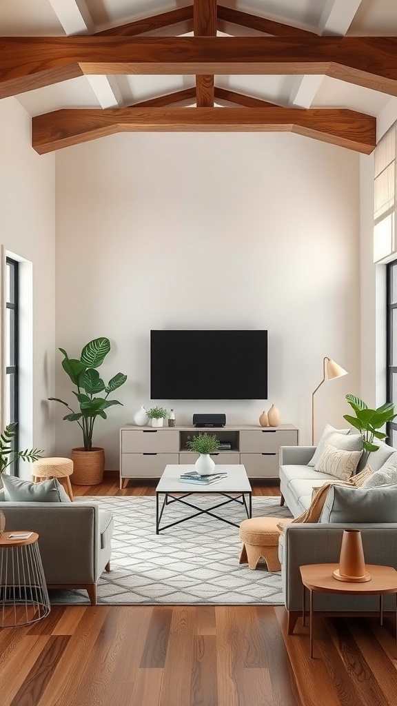 Cozy living room with a TV feature wall, comfortable seating, and warm decor