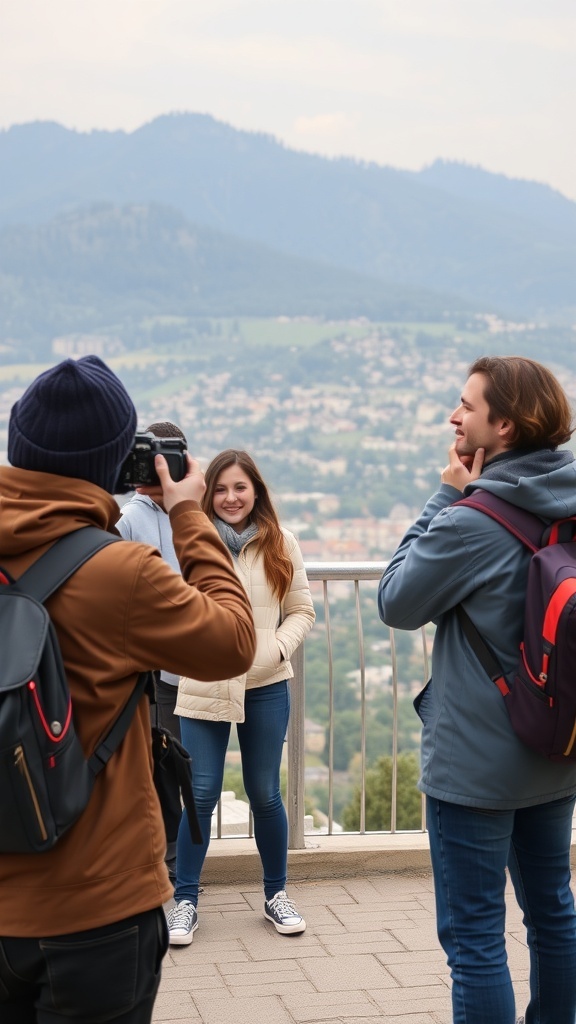 Outdoor photo of a group of friends capturing moments together