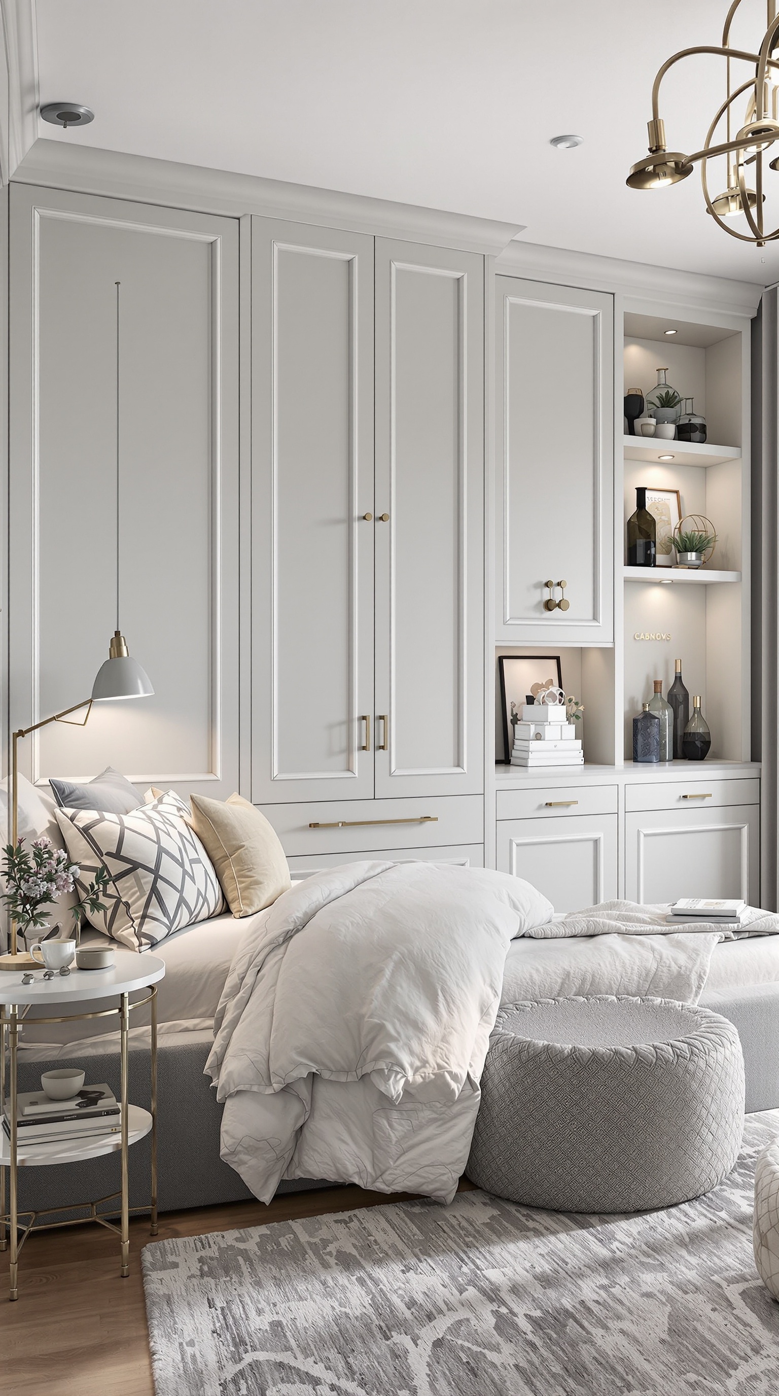Luxurious kids bedroom with custom built-in storage and elegant design